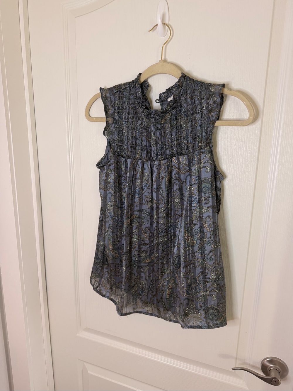 Blouseology Smocked Neck Paisley Sleeveless Camisole - Blue